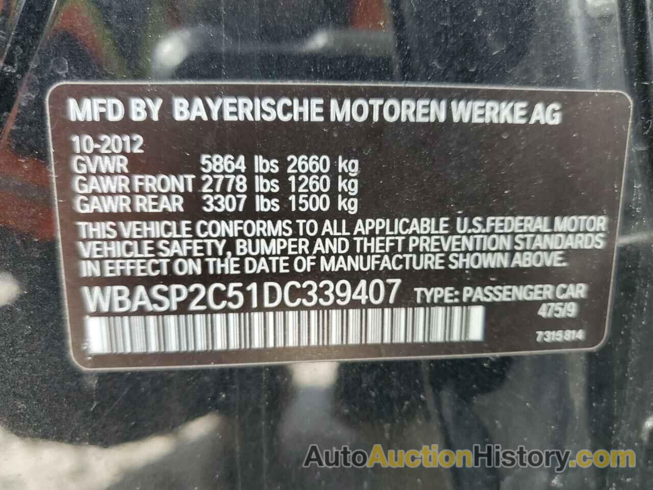 BMW 5 SERIES XIGT, WBASP2C51DC339407