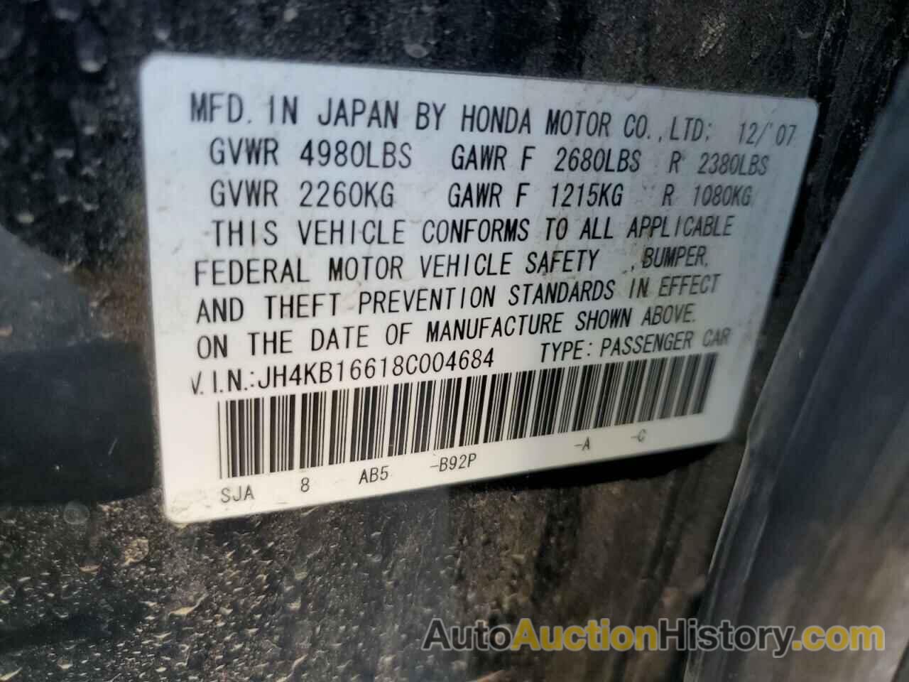 ACURA RL, JH4KB16618C004684