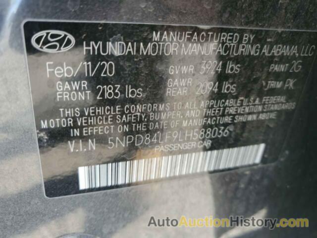 HYUNDAI ELANTRA SEL, 5NPD84LF9LH588036