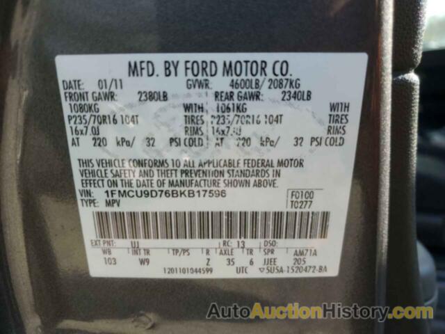 FORD ESCAPE XLT, 1FMCU9D76BKB17596