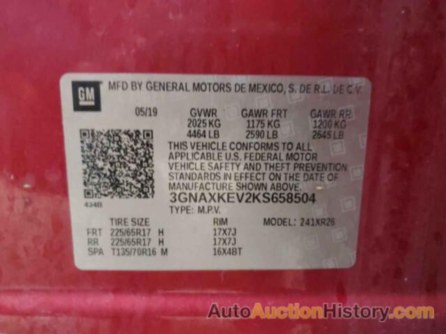 CHEVROLET EQUINOX LT, 3GNAXKEV2KS658504