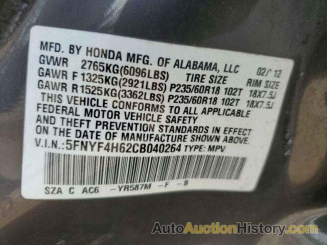 HONDA PILOT EXL, 5FNYF4H62CB040264