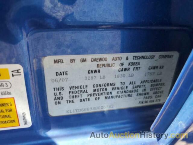 CHEVROLET AVEO BASE, KL1TD66638B026762