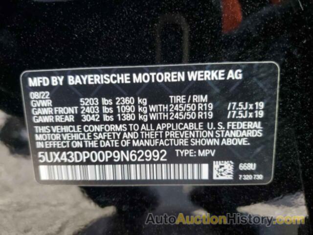 BMW X3 SDRIVE30I, 5UX43DP00P9N62992