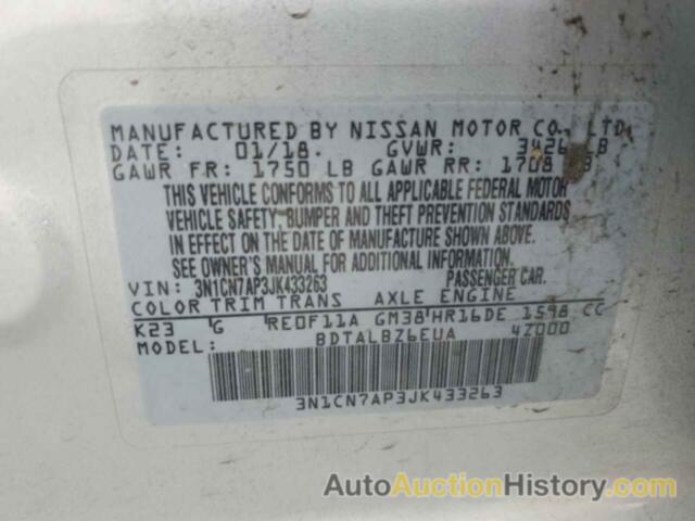 NISSAN VERSA S, 3N1CN7AP3JK433263