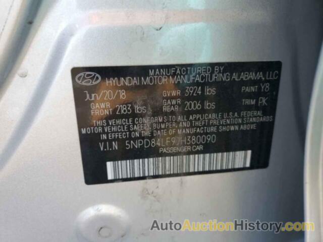 HYUNDAI ELANTRA SEL, 5NPD84LF9JH380090