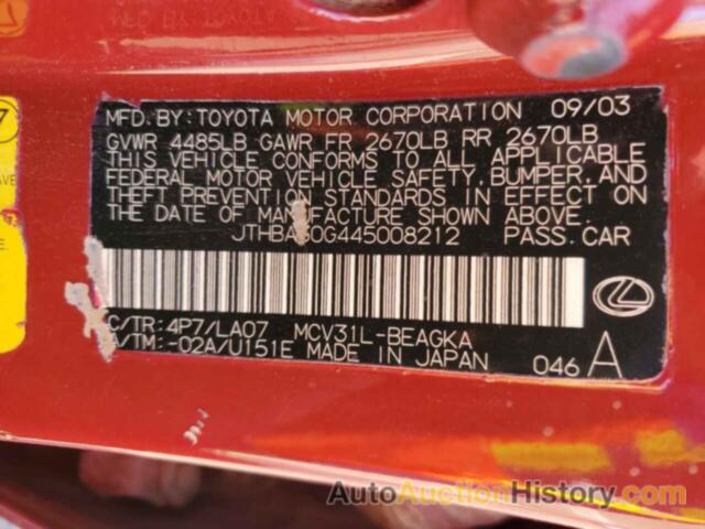 LEXUS ES330 330, JTHBA30G445008212