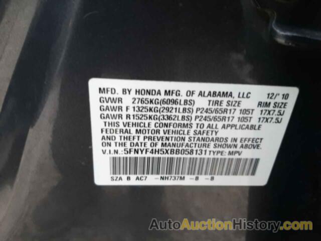 HONDA PILOT EXL, 5FNYF4H5XBB058131