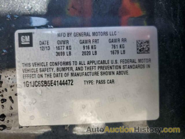 CHEVROLET SONIC LT, 1G1JC6SB5E4144472