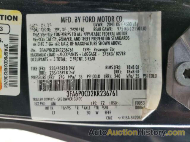 FORD FUSION SEL, 3FA6P0CD2KR236761