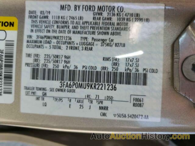 FORD FUSION SEL, 3FA6P0MU9KR221236