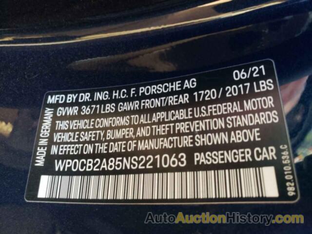 PORSCHE BOXSTER S, WP0CB2A85NS221063