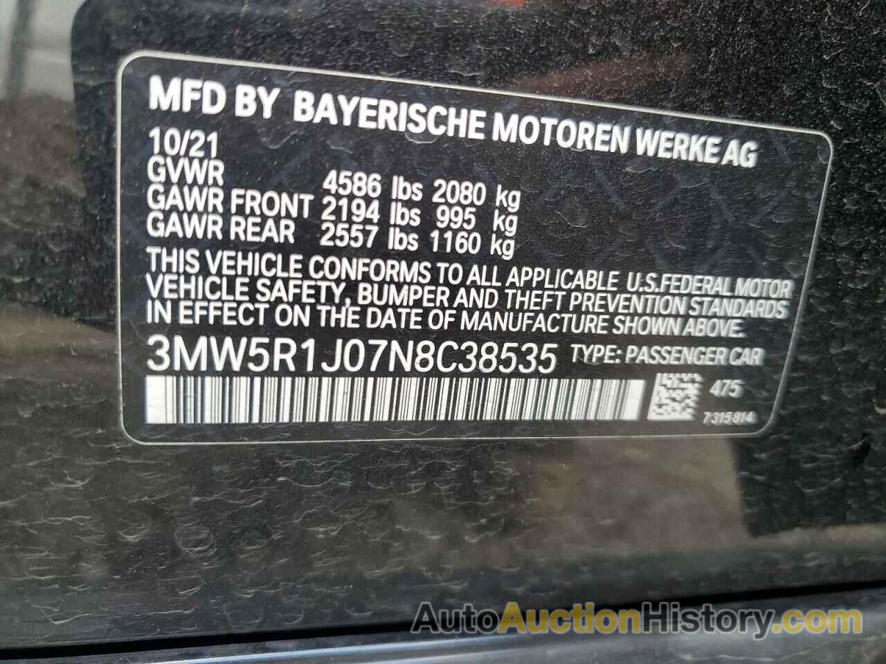 BMW 3 SERIES, 3MW5R1J07N8C38535