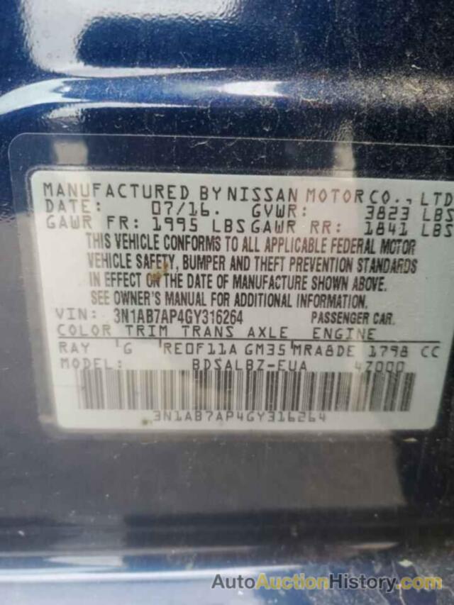 NISSAN SENTRA S, 3N1AB7AP4GY316264