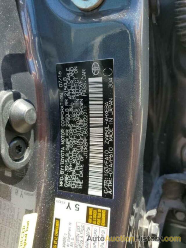 TOYOTA PRIUS, JTDKBRFU6G3022711