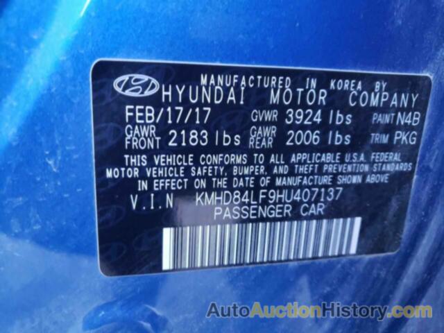 HYUNDAI ELANTRA SE, KMHD84LF9HU407137