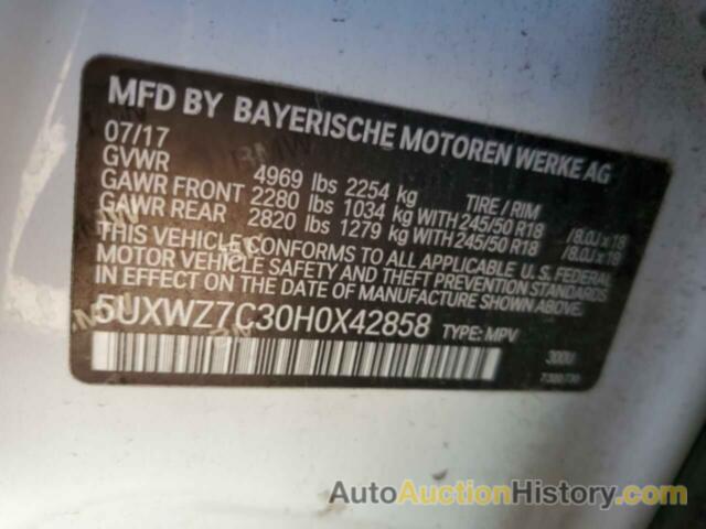 BMW X3 SDRIVE28I, 5UXWZ7C30H0X42858