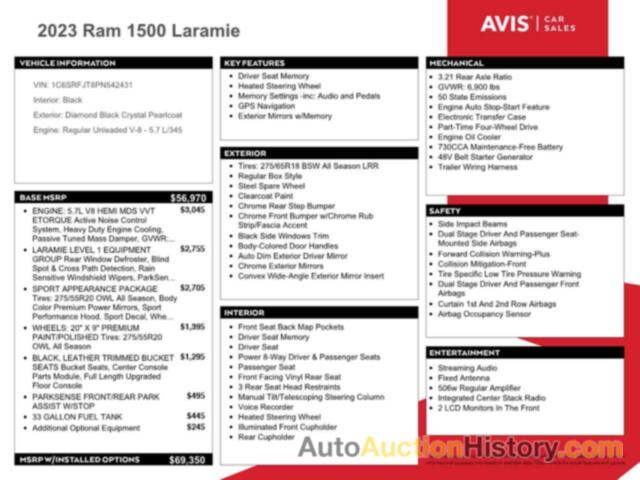 RAM 1500 LARAMIE, 1C6SRFJT8PN542431