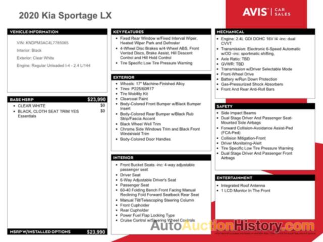 KIA SPORTAGE LX, KNDPM3AC4L7785065