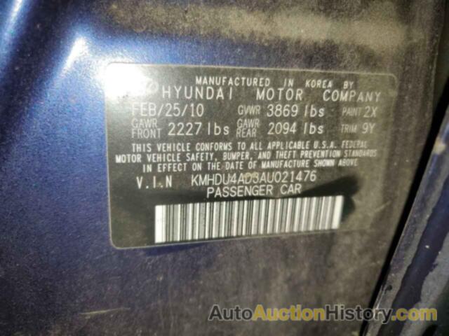 HYUNDAI ELANTRA BLUE, KMHDU4AD3AU021476