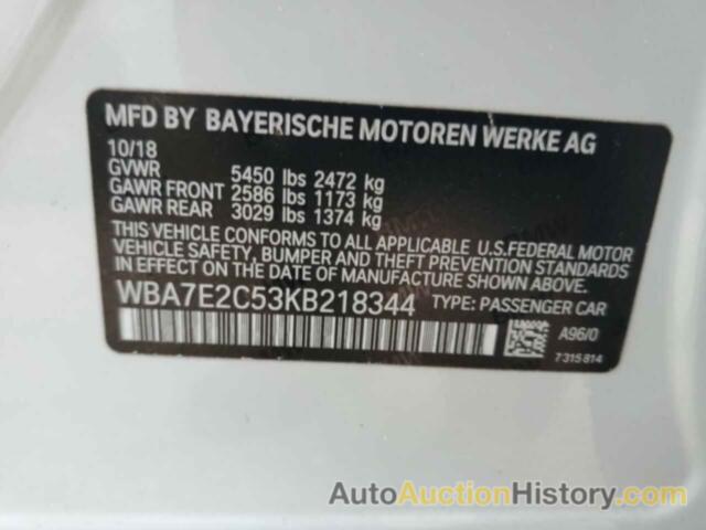 BMW 7 SERIES I, WBA7E2C53KB218344