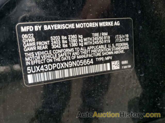 BMW X3 SDRIVE30I, 5UX43DP0XN9N05664