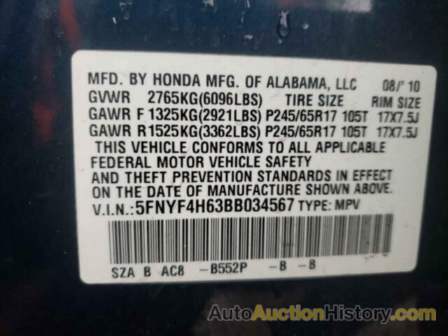 HONDA PILOT EXL, 5FNYF4H63BB034567