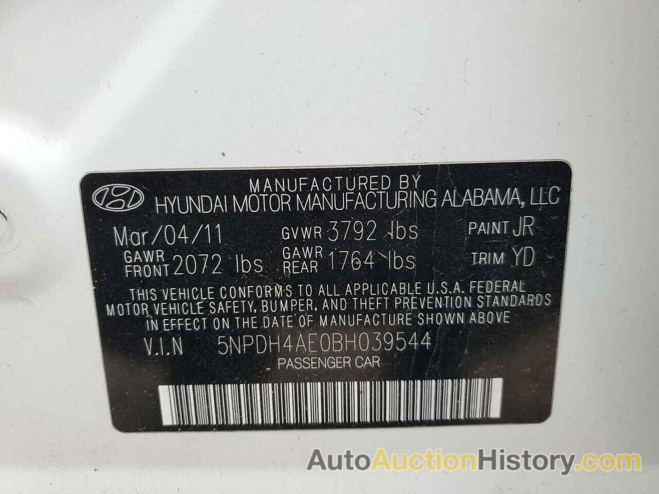 HYUNDAI ELANTRA GLS, 5NPDH4AE0BH039544