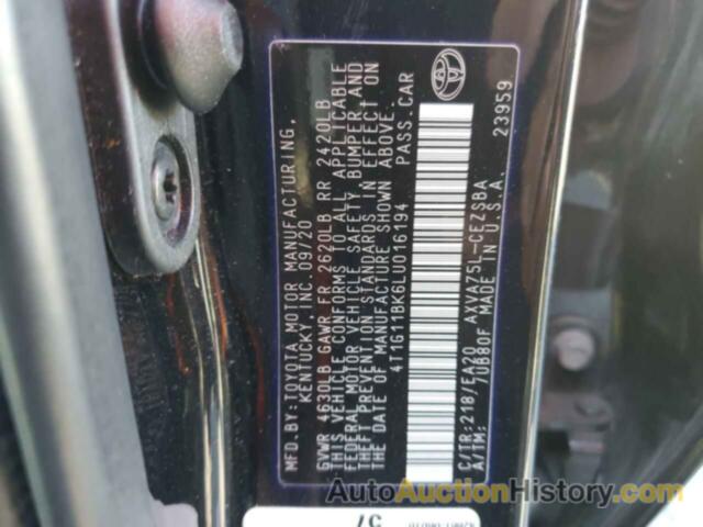 TOYOTA CAMRY SE, 4T1G11BK6LU016194