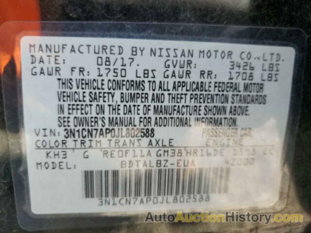 NISSAN VERSA S, 3N1CN7AP0JL802588