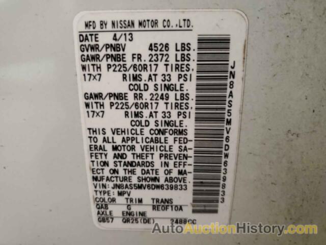 NISSAN ROGUE S, JN8AS5MV6DW639833