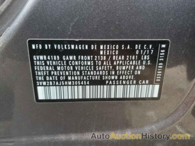 VOLKSWAGEN JETTA S, 3VW2B7AJ5HM305454