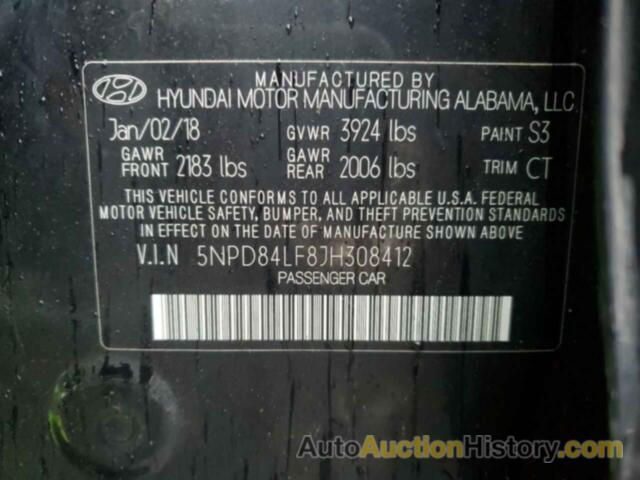 HYUNDAI ELANTRA SEL, 5NPD84LF8JH308412