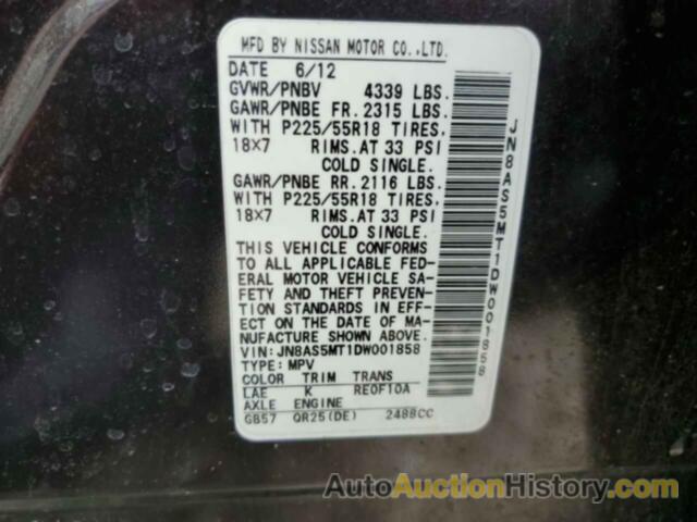 NISSAN ROGUE S, JN8AS5MT1DW001858