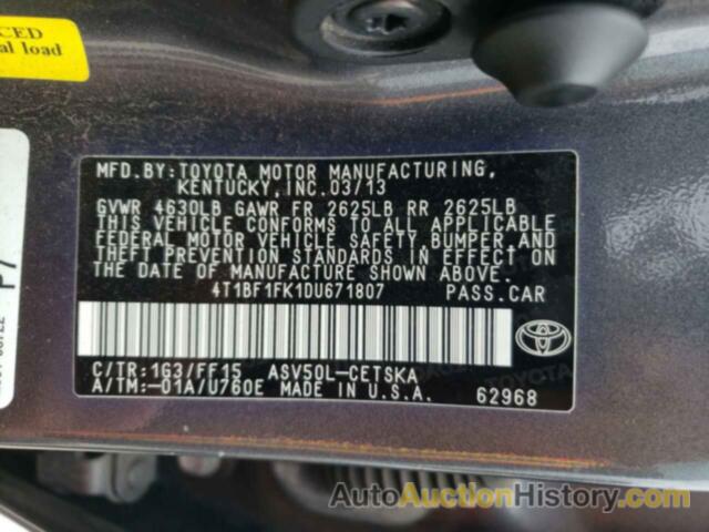 TOYOTA CAMRY L, 4T1BF1FK1DU671807