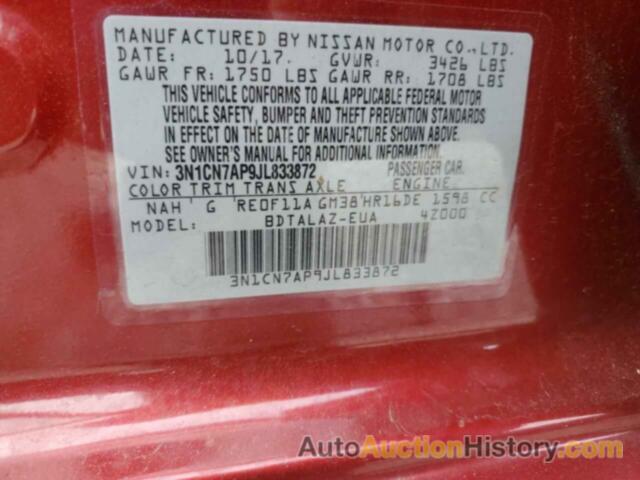 NISSAN VERSA S, 3N1CN7AP9JL833872