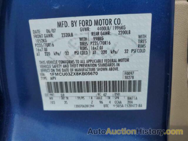 FORD ESCAPE XLT, 1FMCU03ZX8KB05670
