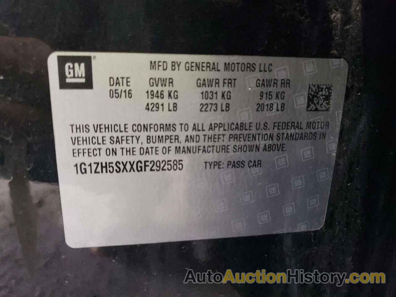 CHEVROLET MALIBU PREMIER, 1G1ZH5SXXGF292585