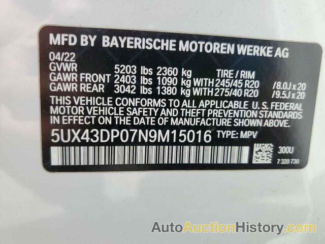 BMW X3 SDRIVE30I, 5UX43DP07N9M15016
