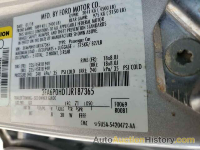 FORD FUSION SE, 3FA6P0HD1JR187365