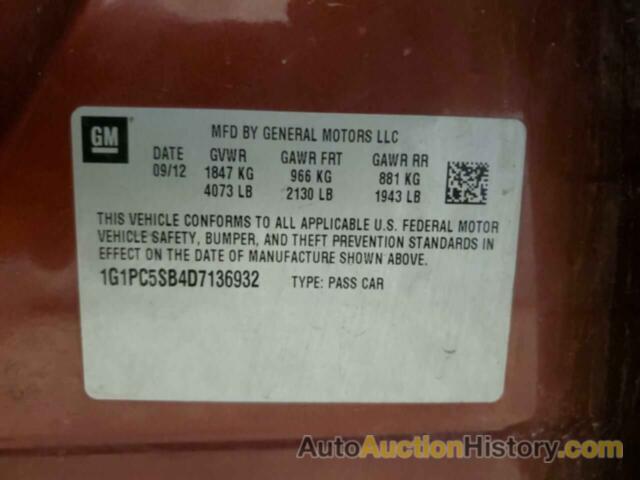 CHEVROLET CRUZE LT, 1G1PC5SB4D7136932