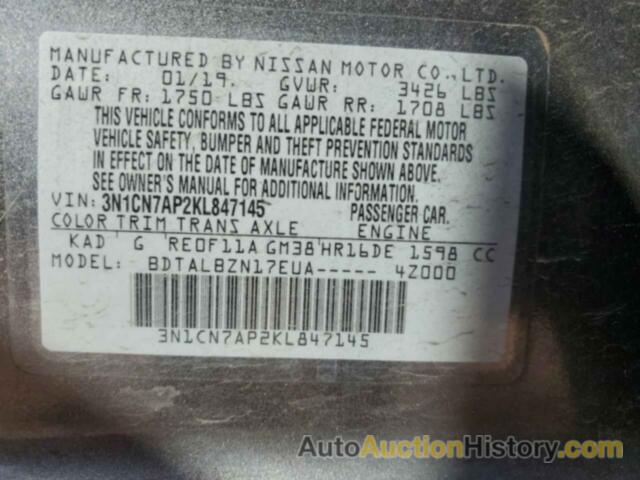 NISSAN VERSA S, 3N1CN7AP2KL847145