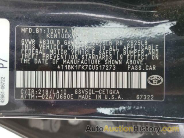 TOYOTA CAMRY SE, 4T1BK1FK7CU517273