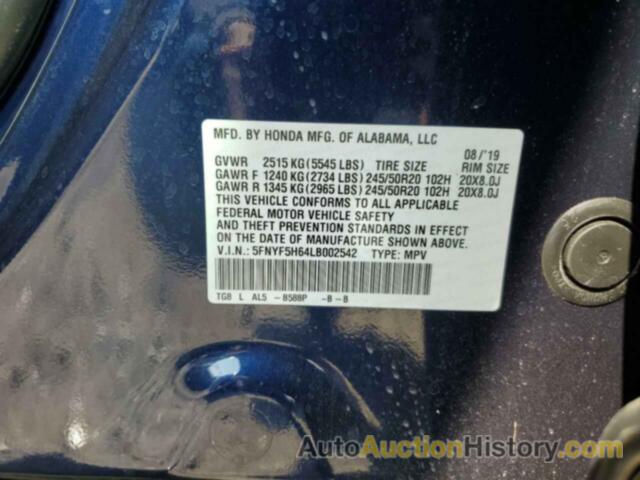 HONDA PILOT TOURING, 5FNYF5H64LB002542