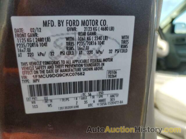 FORD ESCAPE XLT, 1FMCU9DG9CKC07682