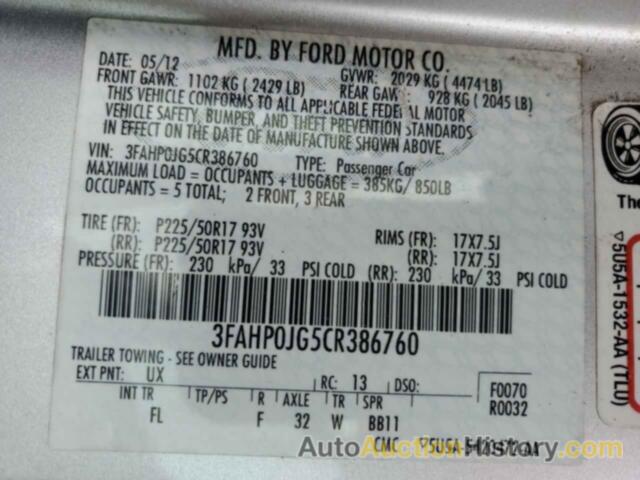 FORD FUSION SEL, 3FAHP0JG5CR386760