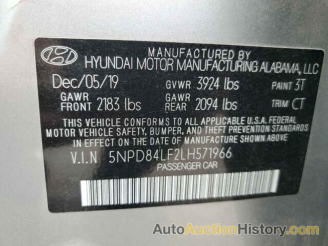 HYUNDAI ELANTRA SEL, 5NPD84LF2LH571966