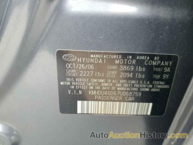 HYUNDAI ELANTRA GLS, KMHDU46D67U068759