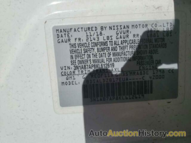 NISSAN SENTRA S, 3N1AB7AP8KL612619