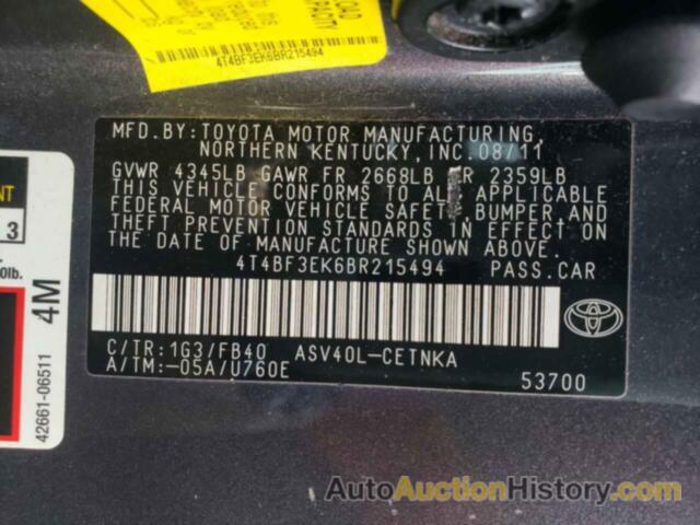 TOYOTA CAMRY BASE, 4T4BF3EK6BR215494